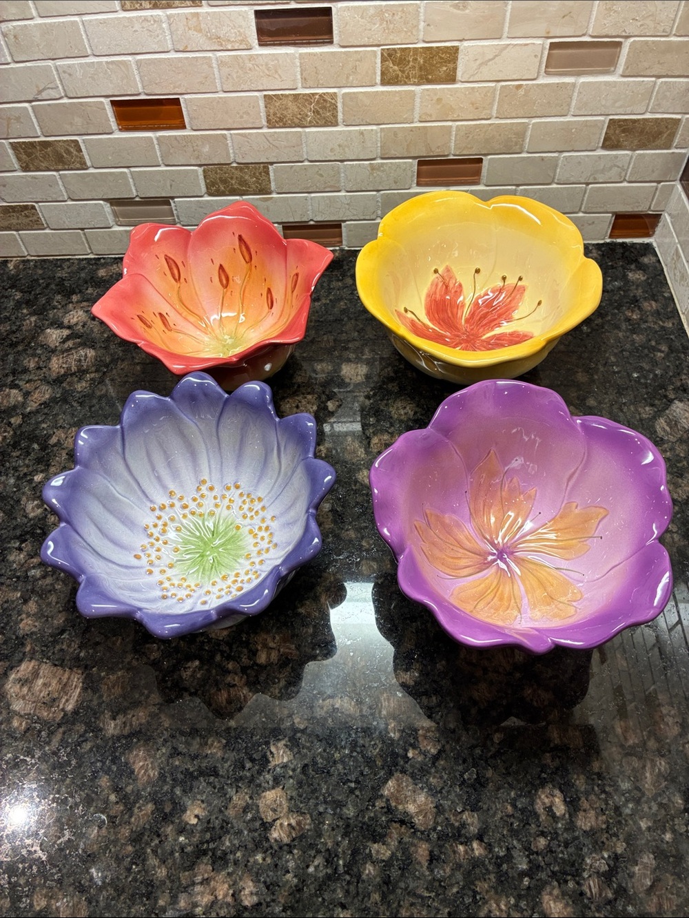Floral Ceramic Bowls - Set of 4 Flower snack bowl serving bowl small